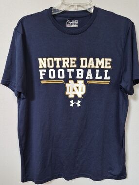 NCAA Under Armour Shirt Mens M Heat Gear Notre Dame Football Logo Tee Navy